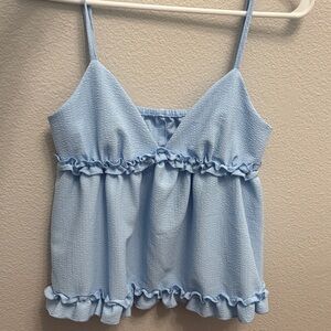 Light Blue Ruffle Trim Women's Top